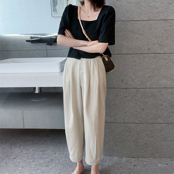 fashion-full-헤르니 스퀘어 블라우스 & 핀턱 팬츠 SET(TIME SALE 20%)♡韓國女裝套裝