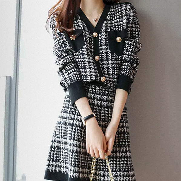 fashion-full-버하운드 니트 가디건 & 스커트 SET(TIME SALE 20%)♡韓國女裝套裝
