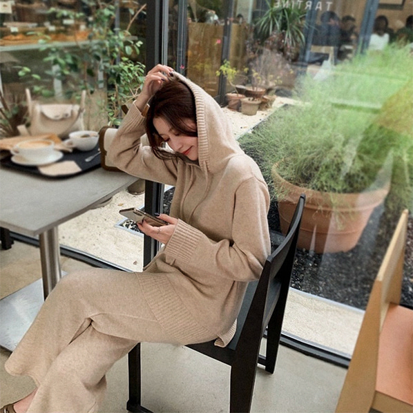 fashion-full-베르아 후드 니트 & 밴딩 팬츠 SET (TIME SALE 10%)♡韓國女裝套裝