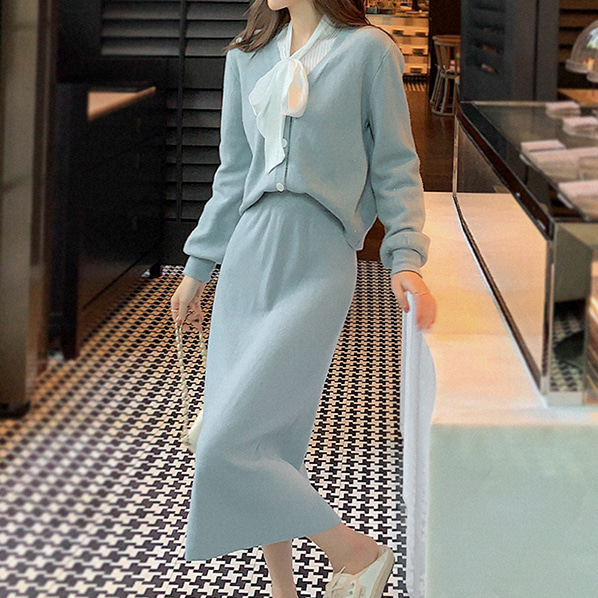 fashion-full-레인펄 니트 가디건 & 밴딩 스커트 SET(TIME SALE 20%)♡韓國女裝套裝
