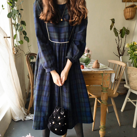 leelin-[베르딘 기모체크 원피스[size:F(55~66)]]♡韓國女裝連身裙