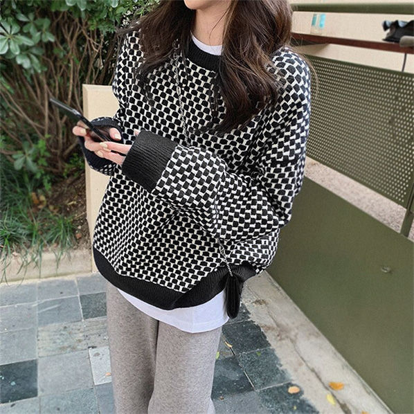 fashion-full-밀키 패턴 니트(TIME SALE 15%)♡韓國女裝上衣
