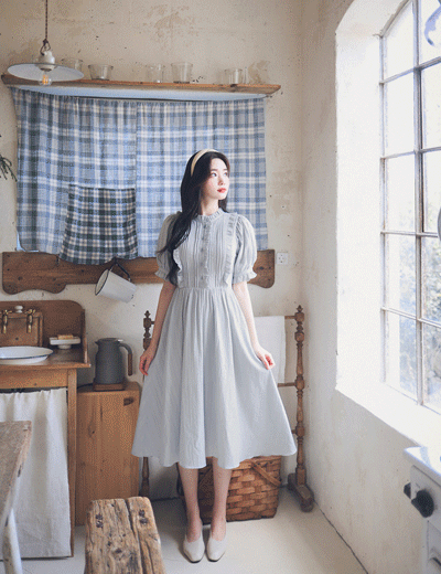 milkcocoa-Pre-ss 7%.Amelie dress line.Amelie cotton lace dress(Dusty Blue) ♡韓國女裝連身裙
