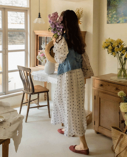 leelin-[로젤라 봄도트 루즈핏 원피스[size:F(55~66)]]♡韓國女裝連身裙