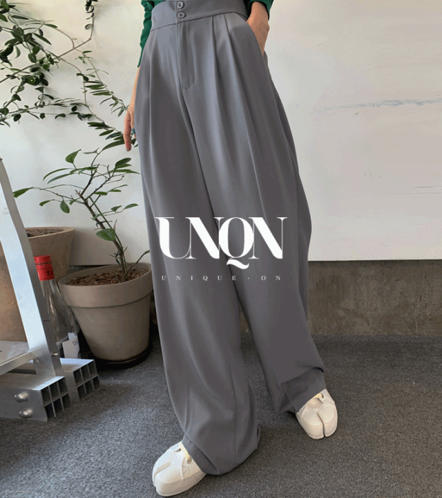 uniqueon-아이스 실키 챠르르 찰랑찰랑핏 소프티 투버튼 핀턱 하이웨스트 일자 와이드 슬랙스pt [C0009]♡韓國女裝褲