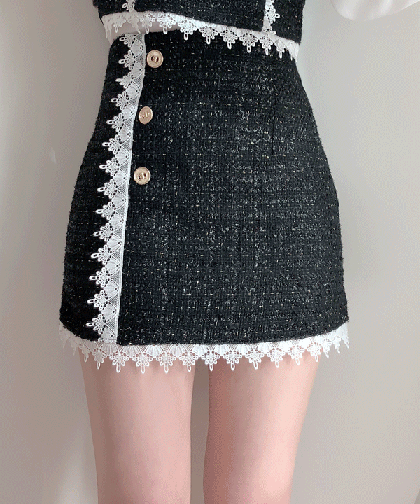 ssomedays-미벨 트위드 레이스 스커트(핑크,블랙)♡韓國女裝裙