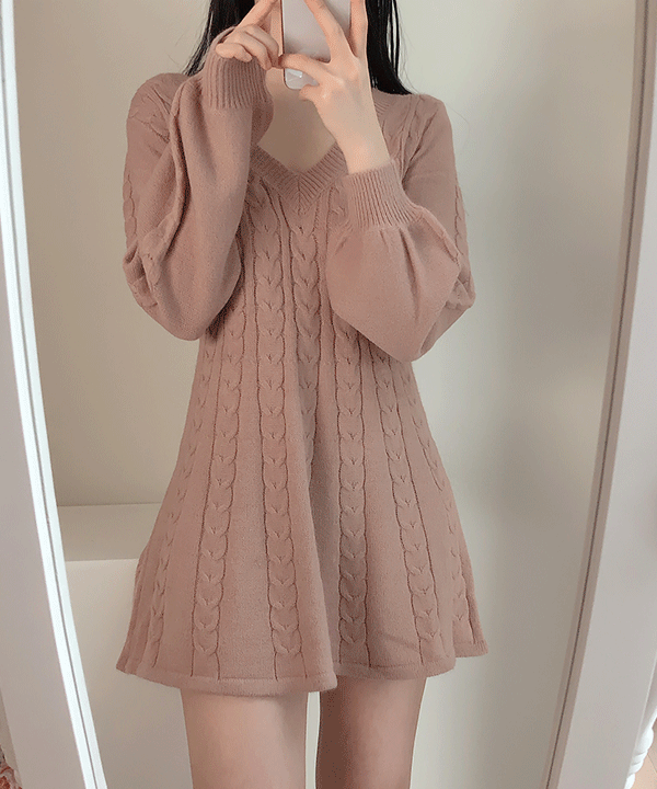 ssomedays-스폰딩 꽈배기 니트원피스(핑크,블랙)♡韓國女裝連身裙