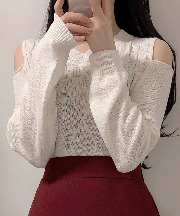 ssomedays-제이드 꽈배기 숄더 트임니트(아이,다홍,베이지,블랙)♡韓國女裝上衣