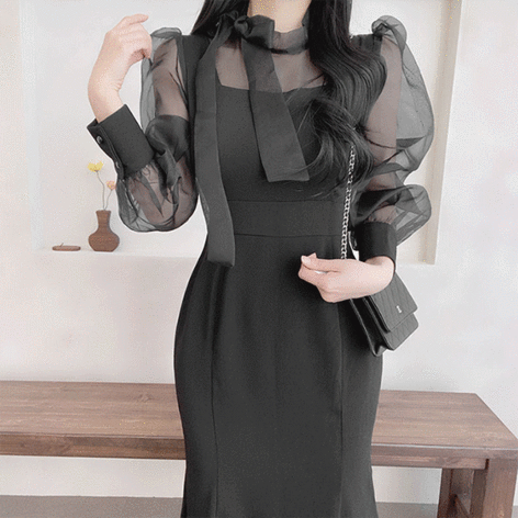j_blin-[청순섹시하객룩,여신핏보장]말하 시스루 롱 원피스♡韓國女裝連身裙